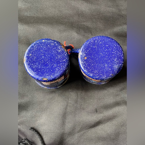 Antique Blue Speckled Tin Kettle Cup Mugs! Set of (2)! - Picture 9 of 11